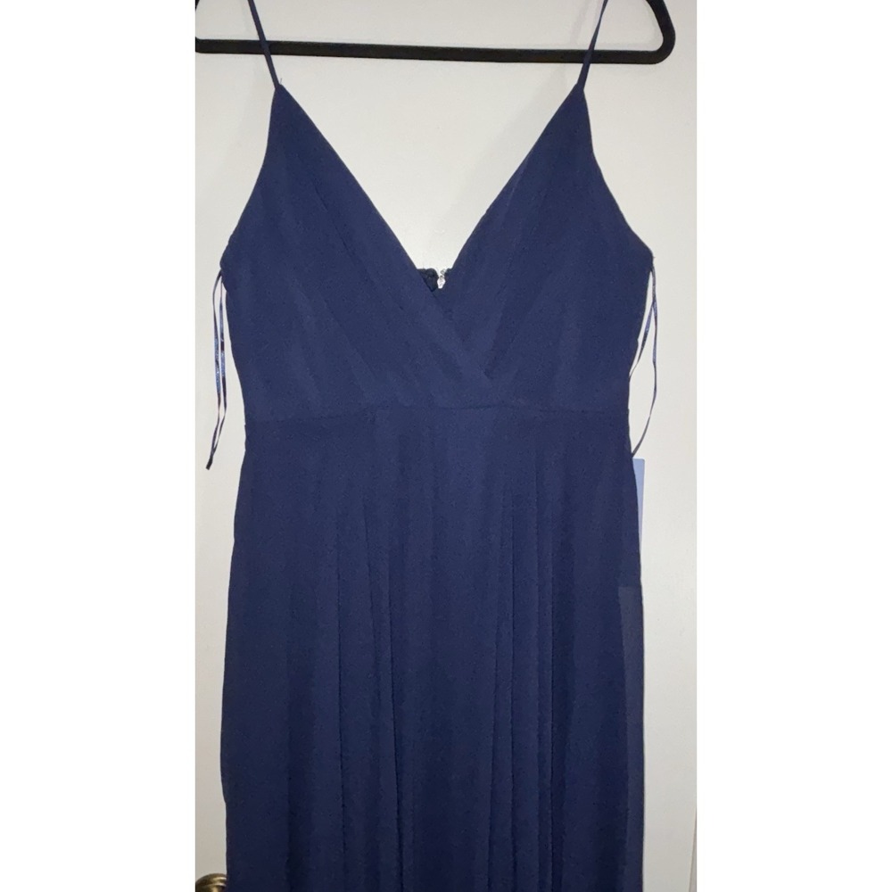 NWT Maniju Navy Maxi Dress Womens L V Neck Spaghetti Strap Formal Wedding Guest - Picture 2 of 4